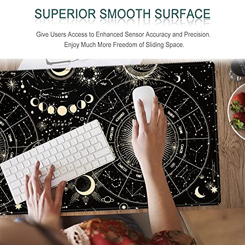 XXL Large Gaming Mouse Pad & Desk Protector (35.5"x15.75") with Non-Slip Base, Waterproof Surface | XXL Mouse Pad with Stitched Edges for Office Work, Gaming, Home Desk - Black Moon Sun - color: Black