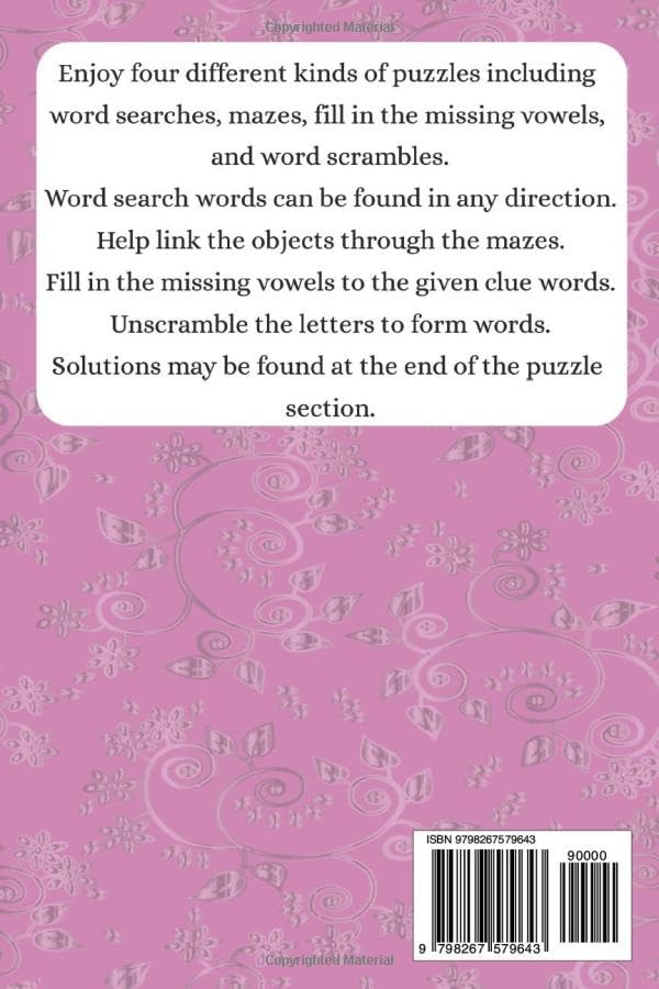 The Little Book of Word Games: Puzzle Book for Teens, Adults and Seniors Multi-Subject Word searches, mazes, scrambles, and fill in the missing vowels 6x9 inches