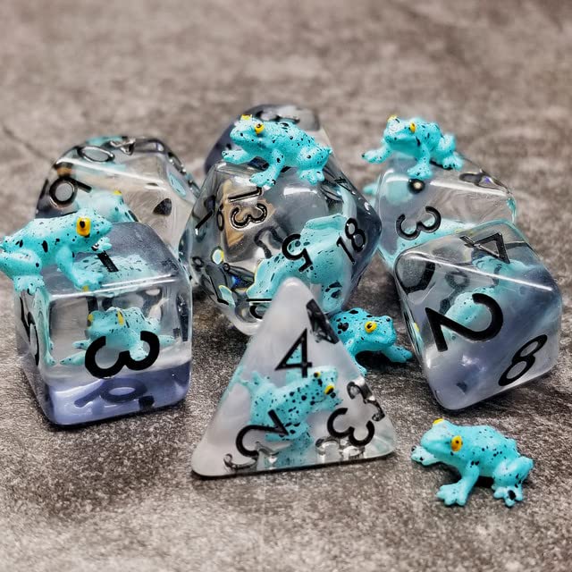 Sage's Portal Animal Familiars Resin DND Dice Set Polyhedral Dice Set for Dungeons and Dragons RPG Pathfinder Tabletop TTRPG (Blue Frog) - color: Blue Frog, style: Dice Set Only