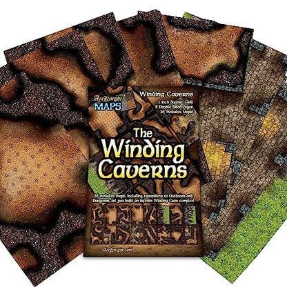 Arcknight The Winding Caverns Roleplaying Battlemaps; 16 Modular RPG Maps in 8 Double-Sided Pages, 1" Square Grid, Modular & Versatile Design for Tabletop Gaming - for Dungeons & Dragons & Pathfinder - style: Winding Caverns