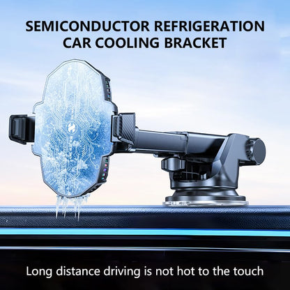 Car Cell Phone Holder Mount with Dual Semiconductor Cooling Fan, Scalable Cell Phone Cooler Car Stand Radiator with Light