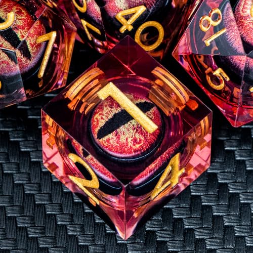 ARUOHHA DND Resin Dice Dragon Eye Dice Liquid Core Red Sharp Edged Dice Set with Gift Box, Polyhedral D and D Dice Set Role Playing Game D20 D12 D10 D8 D6 D4 - color: Ly03-red