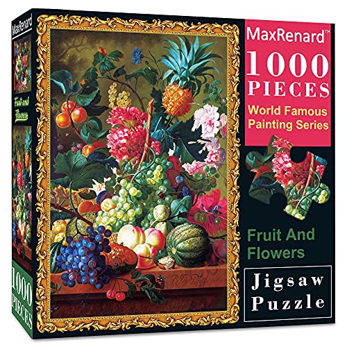 MaxRenard Oil Painting Jigsaw Puzzle 1000 Pieces for Adults Fruit and Flowers Fine Art Puzzle Home Wall Decoration Decompression Toy Gift - color: A038