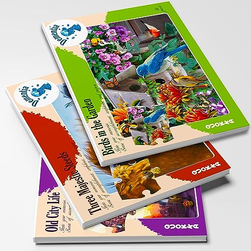 QUOKKA 35 Piece Dementia Activities for Adults - 3 Set Dementia Puzzles for Elderly - Large Piece Gifts Products for Seniors - Alzheimers Jigsaw Puzzle Games for Adults - Birds, Steeds, and Old City