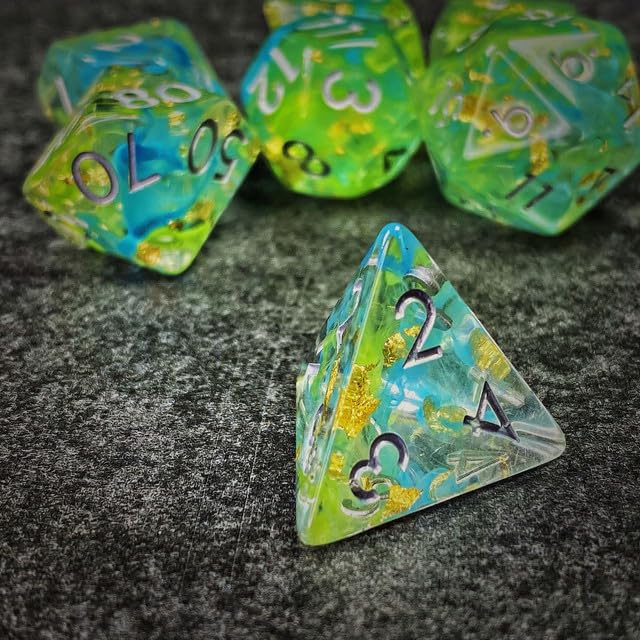 Sage’s Portal Cantrips DND Dice Set - Round Edge Resin 7-PC Polyhedral DND Dice Set for Dungeons and Dragons D&D RPG Tabletop TTRPG (Green/Blue Swirl) - color: Green/Blue Swirl