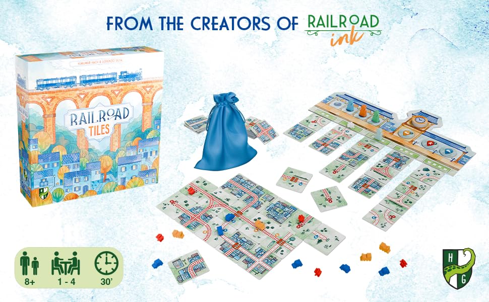 Railroad Tiles Board Game - Network-Building Tile-Laying Game, Family Fun Strategy for Kids & Adults, Ages 8+, 1-4 Players, 30-45 Minute Playtime