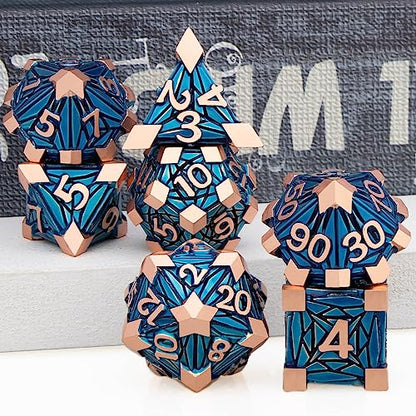 7PCS Metal DND Dice Set with Box, Debris RPG Copper Blue D and D Dice for use with D&D Tabletop Games Role Playing Game Polyhedral Dice Set D20 D12 D10 D8 D6 D4 - color: Chartreuse