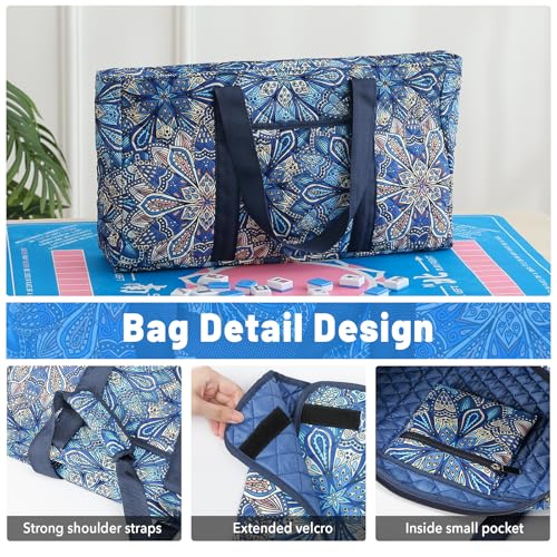 American Mahjong Tile Set with Blue Printed Carrying Bag, 166 Premium Tiles, 4 All-in-One Color Racks/Pushers, Mah Jongg Sets, Mahjong Game Set for Travel, Christmas, Birthday Gifts - color: Blue（blue Tiles）