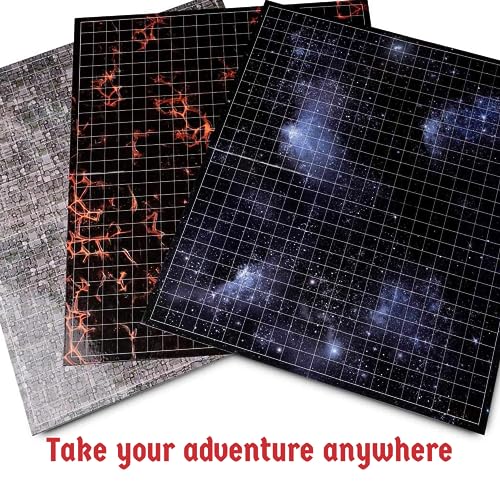 Role-Playing Game Board Mat, Square Grid Terrains, 8 Different terrains, Compatible with Dungeons and Dragons DND Pathfinder RPG, 27 on 23 inches, 1 inch Squares, Foldable & Dry Erase