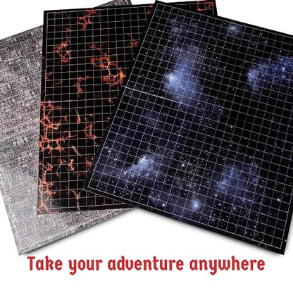 Role-Playing Game Board Mat, Square Grid Terrains, 8 Different terrains, Compatible with Dungeons and Dragons DND Pathfinder RPG, 27 on 23 inches, 1 inch Squares, Foldable & Dry Erase