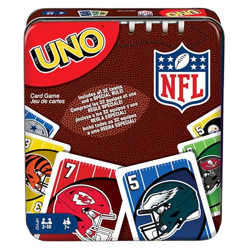 Mattel Games UNO NFL Card Game with Storage Tin, Ages 7+ | With NFL Team Logos & Special Rules for Kids, Teens & Family Game Night, Ages 7+, 2-10 Players (Amazon Exclusive) - style: UNO NFL