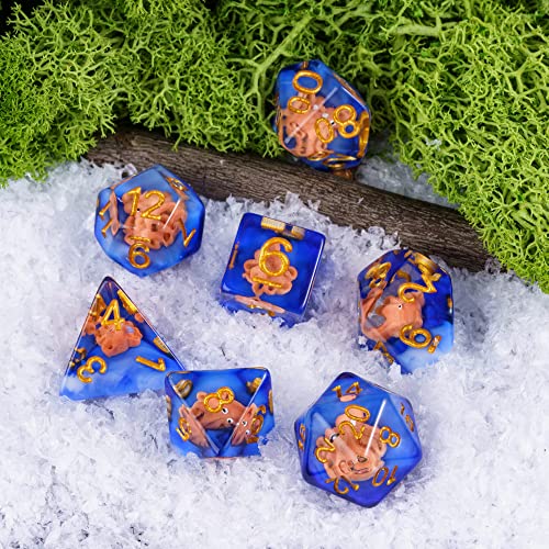 UDIXI Octopus DND Dice Set, Resin Blue D&D Dice for RPG Role Palying Games | Velvet Storage Bag, DM Gift, for Dungeons and Dragons Tabletop Games Board Games - color: Ocean/Octopus