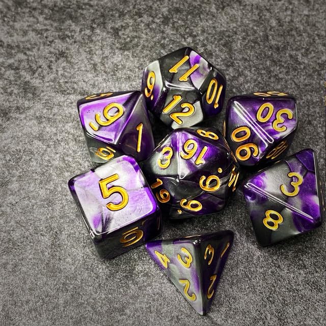 Sage’s Portal Stones DND Dice Set Acrylic Opaque 7-PC Polyhedral DND Dice Set for Dungeons and Dragons D&D Sage’s Cantrips RPG Tabletop TTRPG (Purple/Mica) - color: Purple/Mica