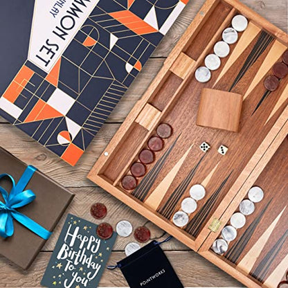 Pointworks 17 Inch Backgammon Sets for Adults. Beautiful Wood Inlaid Backgammon Board Game Set with Unique Checkers & Dice. Large Back Gammon Game Sets Travel Size for 2 Players Nardi or Tavla - style: Backgammon