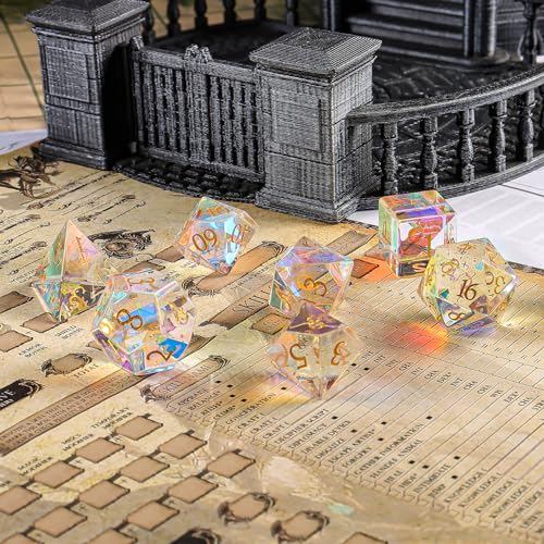 Frosted Purple Glass Dice Set,7 Pcs Frost Glass DND Dice with Box Used for Dungeon and Dragon Dice Games D4 D6 D8 D10 D% D12 D20 (Frost Purple) - color: Purple