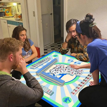 Mahjong Mat, Mahjong Table Mat for Tile Game, 31.5 in x 31.5 in Anti Slip and Noise Reduction Table Cover for Poker Card Board and Dominoes(Blue Green) - color: A-blue Green