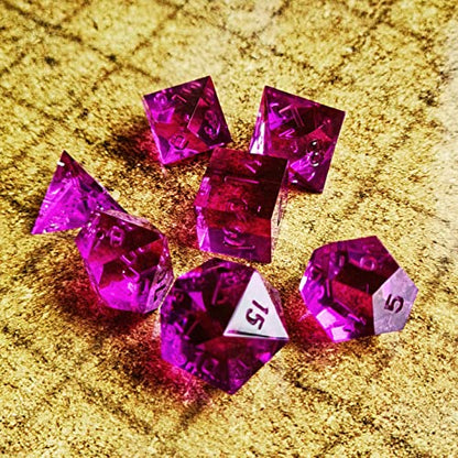 Bescon Crystal Clear (Unpainted) Sharp Edge DND Dice Set of 7, Razor Edged Polyhedral D&D Dice Set for Dungeons and Dragons Role Playing Games, Amethyst Color - color: Amethyst