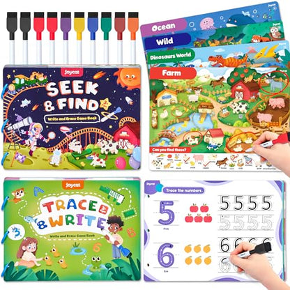JoyCat Preschool Learning Activities Set (2-Pack) for Toddlers & Kids 3-5 | Letters & Numbers Handwriting Practice Tracing Workbooks for Toddlers & Kids, Birthday Gifts for Girls and Boys Ages 3-5 - style: 6. Seek & Find+Trace & Write