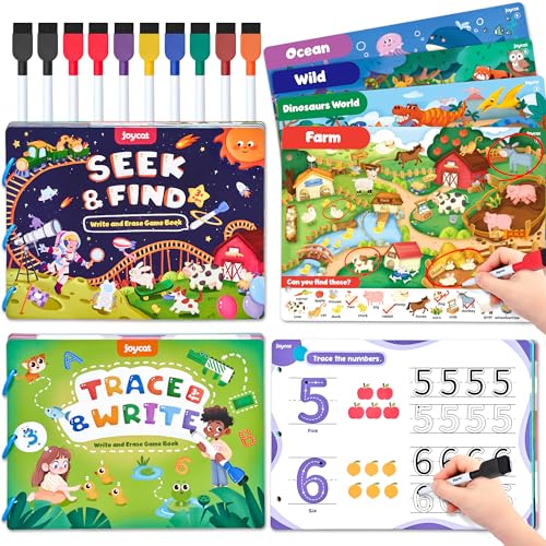 JoyCat Preschool Learning Activities Set (2-Pack) for Toddlers & Kids 3-5 | Letters & Numbers Handwriting Practice Tracing Workbooks for Toddlers & Kids, Birthday Gifts for Girls and Boys Ages 3-5 - style: 6. Seek & Find+Trace & Write