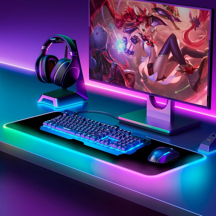 RGB Gaming Mouse Pad,13 Colors Led Light RGB PC Large Gaming Desk Mat, Non-Slip Rubber Based with Waterproof Coating Big Mouse Pad 31.5X11.8 in