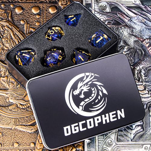 DND Skull Dice Set 7PCS Necromancer Polyhedral Dice for Dungeons Dragons RPG Role Playing Game, Resin Sharp Edged D and D Dice with Gift Box D6 D8 D10 D12 D20 (Blue-Violet) - color: Blue Purple&gold
