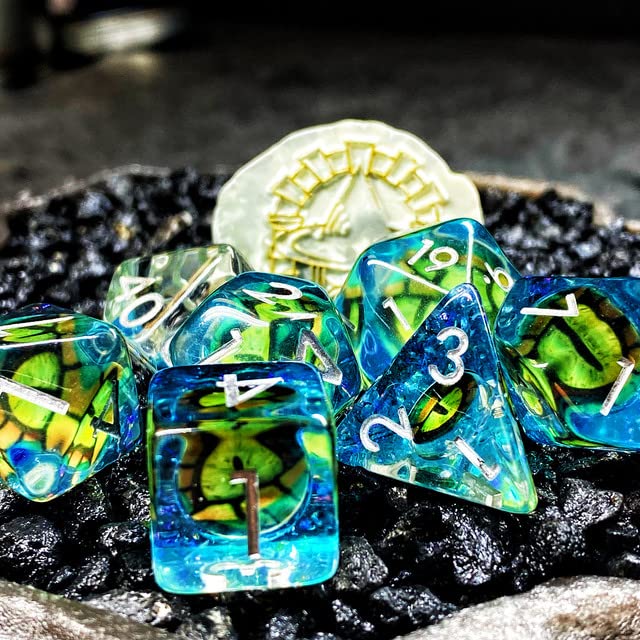 Sage's Portal Animal Familiars Resin DND Dice Set Polyhedral Dice Set for Dungeons and Dragons RPG Pathfinder Tabletop TTRPG (Bottled Green Dragon Eyes) - color: Bottled Green Dragon Eyes