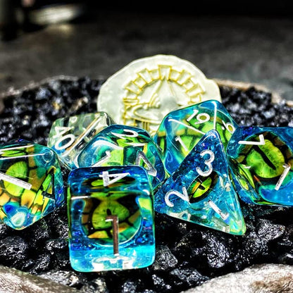 Sage's Portal Animal Familiars Resin DND Dice Set Polyhedral Dice Set for Dungeons and Dragons RPG Pathfinder Tabletop TTRPG (Bottled Green Dragon Eyes) - color: Bottled Green Dragon Eyes