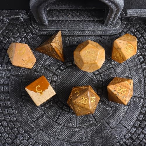 LUCKY-M Stone Dice Set D&D, Gifts for Mom Polyhedral Gemstone Dice for Dungeons and Dragons, RPG Dice Sets D&D Accessories 7 PCS (Picture Stone) - color: Gem-picture Stone