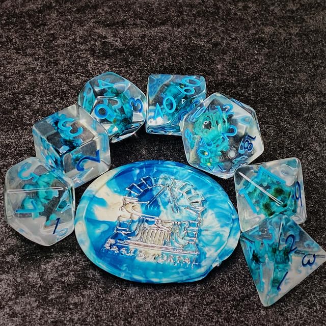 Sage’s Portal Cantrips DND Dice Set - Round Edge Resin 7-PC Polyhedral DND Dice Set for Dungeons and Dragons D&D RPG Tabletop TTRPG (Blue Flowers) - color: Blue Flowers