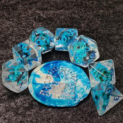 Sage’s Portal Cantrips DND Dice Set - Round Edge Resin 7-PC Polyhedral DND Dice Set for Dungeons and Dragons D&D RPG Tabletop TTRPG (Blue Flowers) - color: Blue Flowers