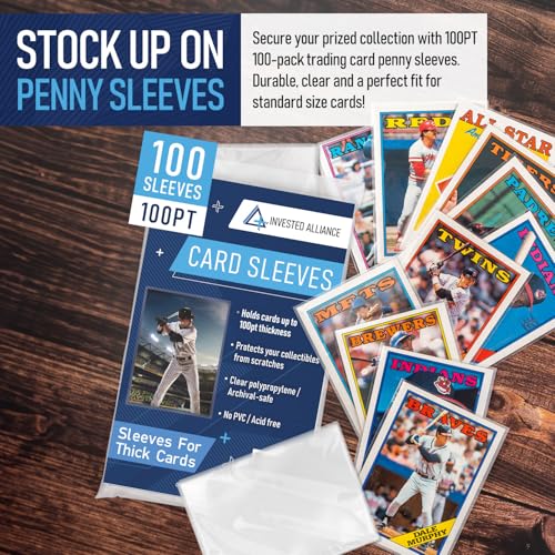 Premium Penny Sleeves for Trading Cards | Soft Trading Card Sleeves for Baseball Cards, Ultra Clear Plastic Pro Sports Card Sleeve, Football, MTG Collector Sleeve (Standard + Thick Options Available) - style: 100PT - 100 Count