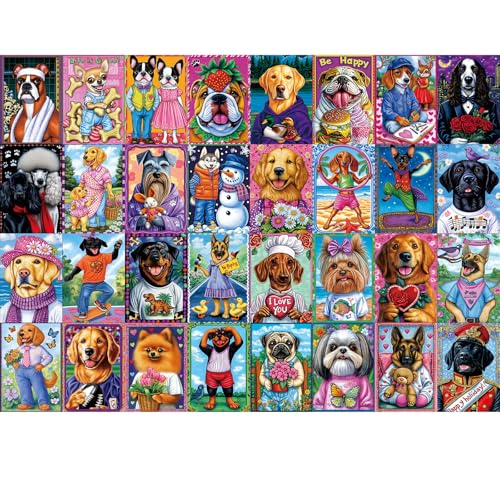 Dog Collage 1000 Piece Jigsaw Puzzle for Adults Colorful Pet Portrait Unique Fun Dogs Jigsaw Puzzles Challenging Funny Family Puzzle Perfect for Game Nights (27.5"x19.6") - color: Dog Collage, size: (27"X19")