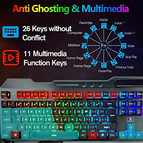 Wireless Gaming Keyboard Mouse & Mouse Pad Kit,3 in 1 RGB Backlit Rechargeable Keyboard Mouse with 3800mAh Battery Metal Panel Removable Hand Rest,RGB Gaming Mousepad(32.5x12inch),Gaming Mouse - color: RGB