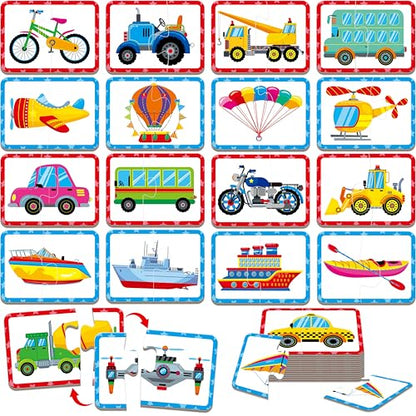 48 Vehicle Matching Puzzles, Self-Correcting Puzzle Match Game Educational Learning Activities for Toddlers, Preschool, Transportation-Themed Learning Games Toys for 3 Years Old - style: Vehicle-B