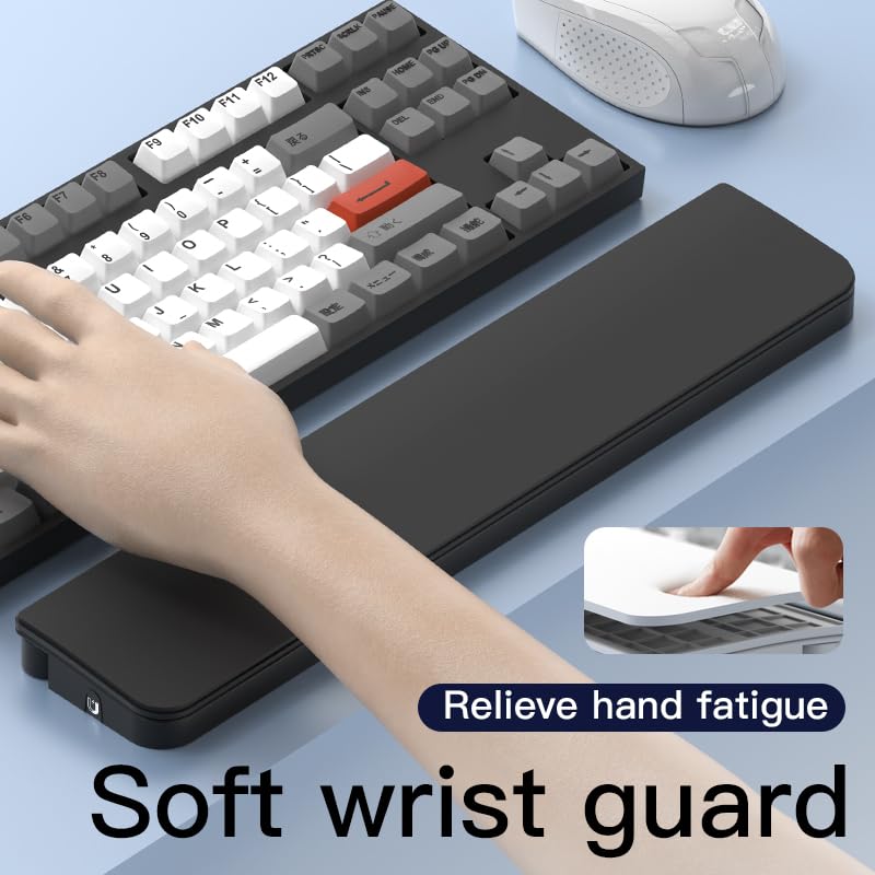 Ergonomic Keyboard Wrist Rest with Cleaning Kit for Office and Gaming | Non-slip Base Springy Sponge Support 22-in-1 cleaning kit Desk Setup Essential
