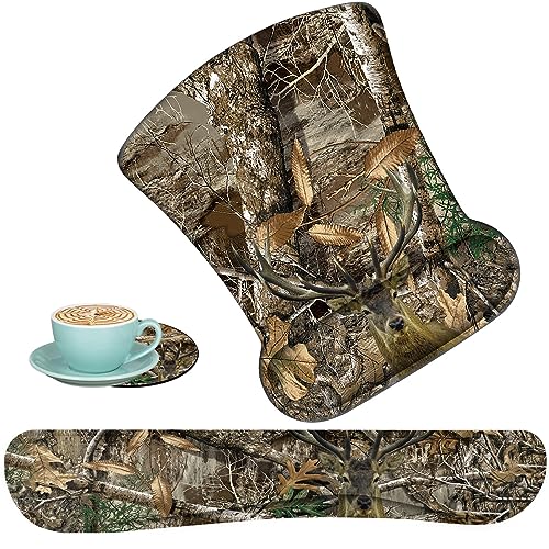 Keyboard Wrist Support + Wrist Mousepad + Coaster Combination, Non-Slip PU Base, with Gel Memory Mousepad, Suitable for Gaming, Office Pain Relief Mousepad Set - Camouflage Giraffe - color: Camouflage Giraffe