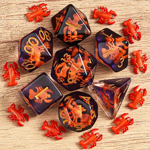 Lobster Resin D&D Dice Set, 7-Piece DND Polyhedral Dice (D4, D6, D8, D10, D12, D20, D%) Dungeons and Dragons Dice Set - color: Lobster1