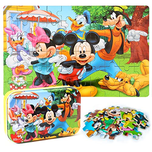 MZZOTOY Puzzles for Kids Ages 4-8, 60 Piece Puzzles for Kids Ages 3-5 in a Metal Box Girls and Boys Learning Educational Jigsaw Puzzle Toys Gifts - color: Mickey