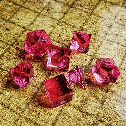 Bescon Crystal Clear (Unpainted) Sharp Edge DND Dice Set of 7, Razor Edged Polyhedral D&D Dice Set for Dungeons and Dragons Role Playing Games, Fuchsia Color - color: Fuchsia