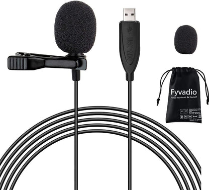 USB Lavalier Microphone, 6.6ft USB Microphone Plug & Play Omnidirectional Lapel Shirt Collar Clip on Mic for PC, Computer, Mac, Laptop, YouTube, Skype, Recording, Podcasting, Gaming