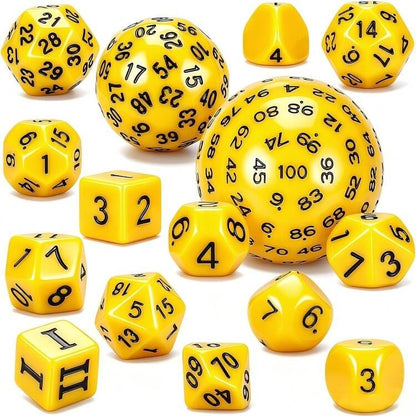 CiaraQ DND Polyhedral Dice Set (15pcs) D4-D100 Game Dice with Dice Bag | Acrylic Role Playing Dice for Dungeons and Dragons MTG Table Games (Yellow & Black) - color: Yellow & Black