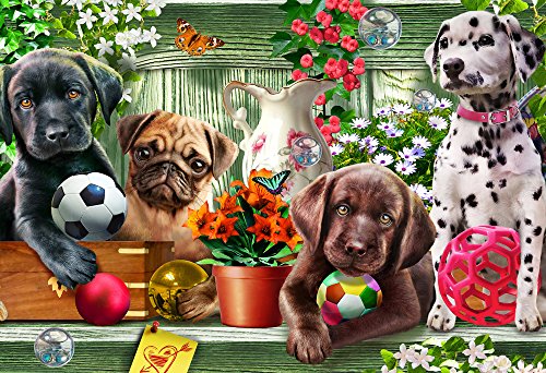 Garden Puppies Jigsaw Puzzle 100 Piece by Vermont Christmas Company - Large, Interlocking Pieces - Unique, Randomly Shaped Pieces - Perfect for Kids and Seniors