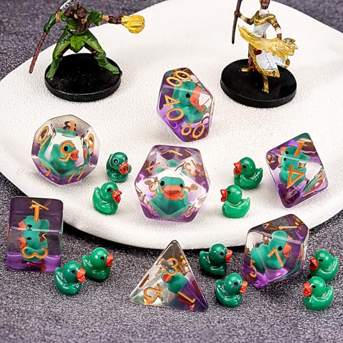 DND Duck-Resin Dice Set, Swan Polyhedral D&D D and D Dice Inclusion Dice for Dungeons and Dragons MTG RPG for Ages 15 and Up - color: Duck-green