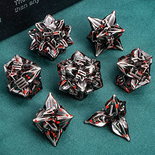 ARUOHHA DND Metal Dice Set Blood Leaf Design Polyhedral Dice with Box, 7PCS D and D Dice RPG Role Playing Games D20 D12 D10 D8 D6 D4 ﻿ - color: Leaves - Blood Splatter 1