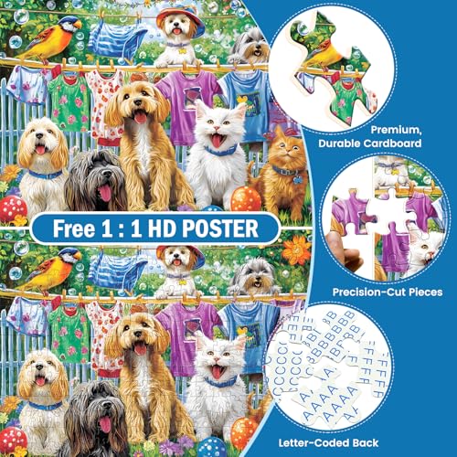 300 Piece Puzzles for Adults, Cute Dog Jigsaw Puzzle for Adults Children Elderly, Large Piece Fun Animal Puzzle for Kids Ages 8-10 10-12, Challenging Landscape Puzzles,Family Game Great Gift 20.5*15in - style: Cute Dogs Cats