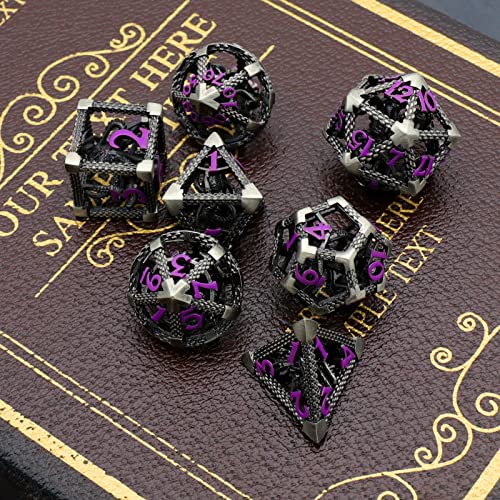 DND Dice Set,3D Octopus Hollow Metal 7-Die,Purple Numbers | Lightweight Copper Dice,Easy-To-Read Numbers,a Gift Box and Velvet Bag for RPG Play,Gifting and Collecting. - color: Cthulhu Purple Number