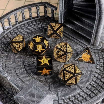 LUCKY-M Turtle Dice DND Set 7PCS, Polyhedral Dice D&D for Dungeons and Dragons, Black Dice with Case for RPG MTG Tabletop Games Men & Women Gift(Black) - color: Pt-black