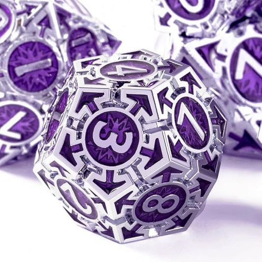 Metal DND Dice Set - High Artistic Making Dungeons and Dragons Dice, Large Weighted Metallic D&D Dice Sets - Polyhedral Role Playing Dice for MTG RPG, Silver Purple D and D Dice with DND Gift Box - color: Silver-purple