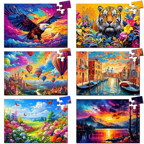 6 Pack 36-Piece Large Jigsaw Puzzles for Seniors Easy Dementia Alzheimer Products Dementia Activities Memory Training Game for Elderly Alzheimer's Patients in Nursing Home Gift (Style 1) - style: Style 1