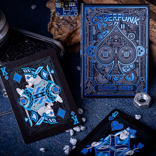 Cyberpunk Blue Playing Cards, Cardistry Decks, Black Deck of Cards for Kids & Adults, Cool with Card Game e-Book, Unique Poker, - color: Blue